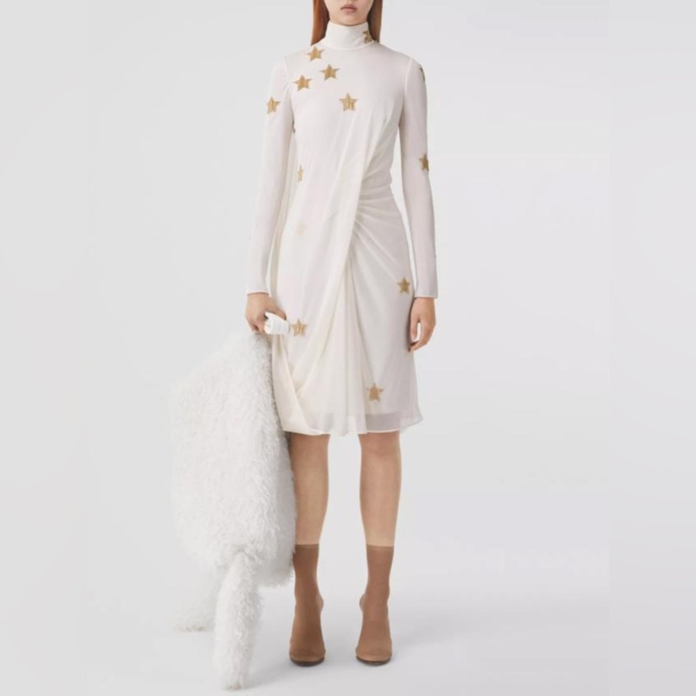 BURBERRY
Embellished turtleneck

Beaded Draped Knee-Length A-Line Minidress dres